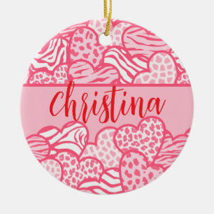 Décoration En Céramique Girly Blush Rose mignon Animal Imprimer Coeurs Nom