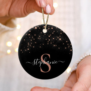 Décoration En Céramique Glam Rose Gold Parties scintillant Élégant Monogra