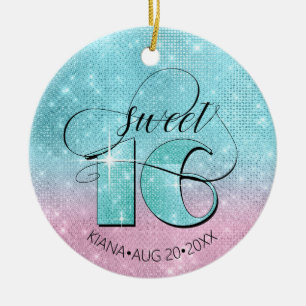 Décoration En Céramique Glitter and Shine Sweet 16 Teal/Pink ID675