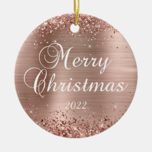 Décoration En Céramique Glitter Rose Gold Foil Joyeux Noël Photo