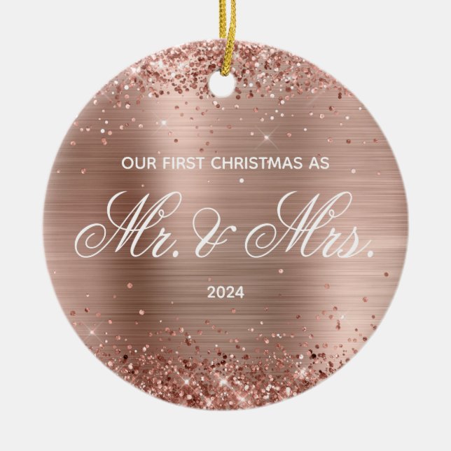 Décoration En Céramique Glitter Rose Gold Foil Notre premier Noël (Devant)