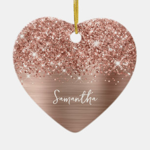 Décoration En Céramique Glitter Rose Gold Glam Nom Photo