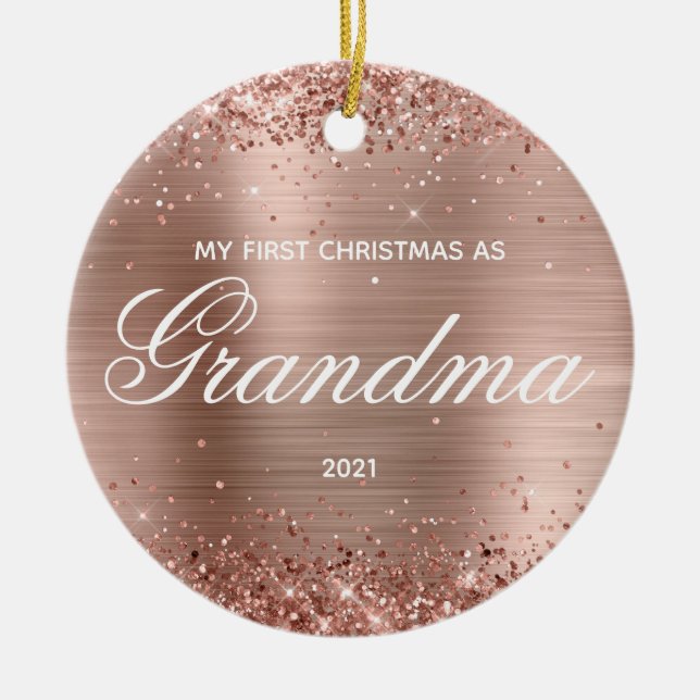 Décoration En Céramique Glitter Rose Gold Mon premier Noël comme grand-mèr (Devant)