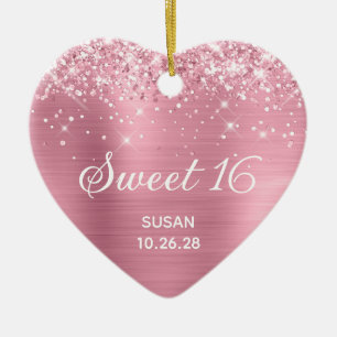 Décoration En Céramique Glitterie classique Pink Foil Sweet 16 Photo