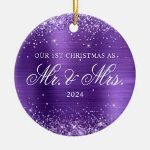 Décoration En Céramique Glittery Amethyst Foil Notre 1ère photo de Noël