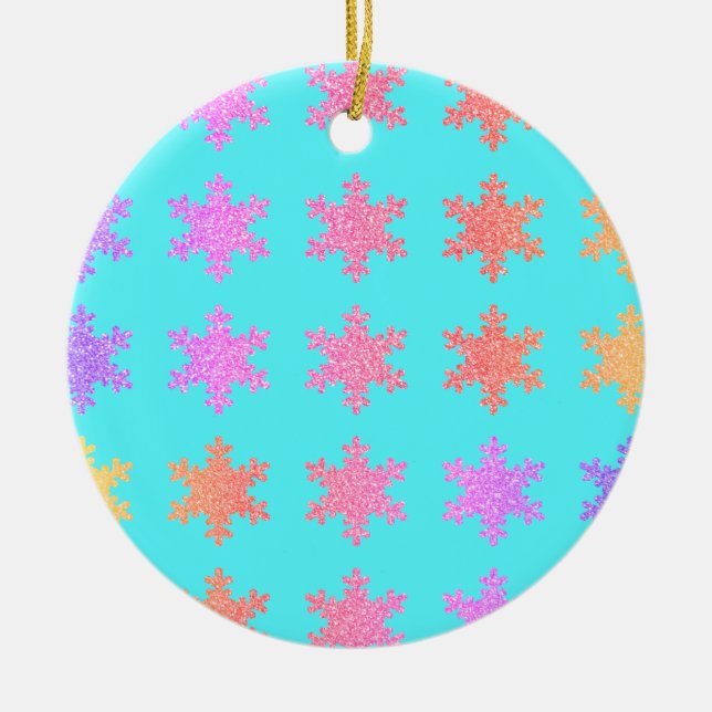 Décoration En Céramique Glittery Gold Snowflakes Motif Turquoise Bleu (Devant)