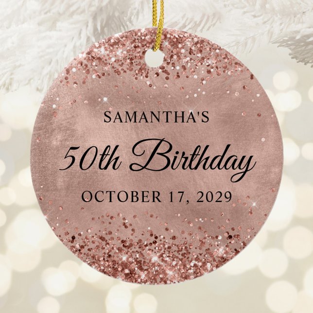 Décoration En Céramique Glittery Rose Gold 50th Birthday (Glittery Rose Gold 50th Birthday Ceramic Ornament)