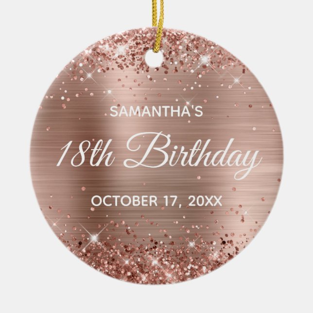 Décoration En Céramique Glittery Rose Gold Foil 18e anniversaire (Devant)