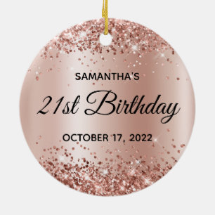 Décoration En Céramique Glittery Rose Gold Shimmer Ombre 21e anniversaire