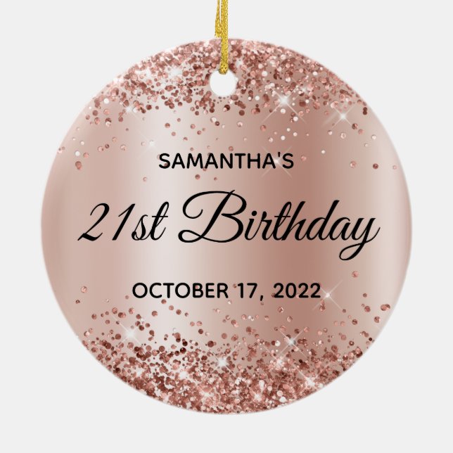 Décoration En Céramique Glittery Rose Gold Shimmer Ombre 21e anniversaire (Dos)