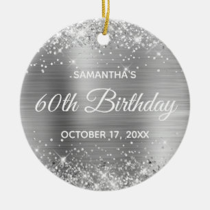 Décoration En Céramique Glittery Silver Foil 60e anniversaire