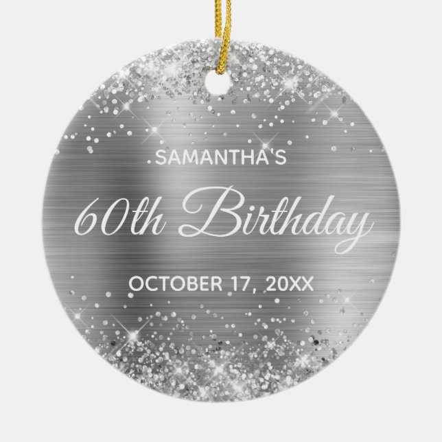 Décoration En Céramique Glittery Silver Foil 60e anniversaire (Devant)