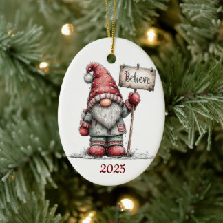 Décoration En Céramique Gnome Ceramic Oval Christmas Ornament