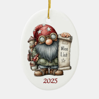 Décoration En Céramique Gnome Ceramic Oval Christmas Ornament