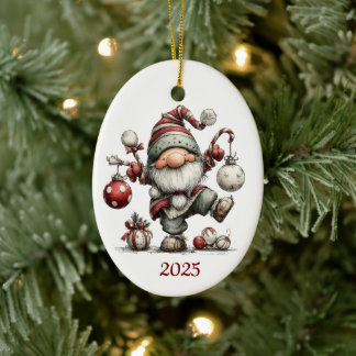 Décoration En Céramique Gnome Ceramic Oval Christmas Ornament