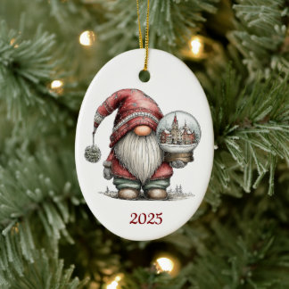 Décoration En Céramique Gnome Ceramic Oval Christmas Ornament
