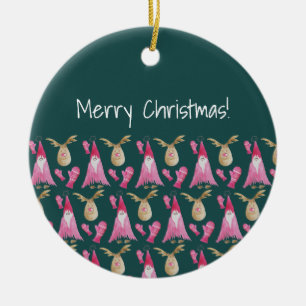 Décoration En Céramique Gnome Et Rinder Avec Gant Rose