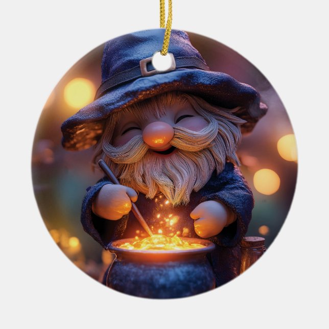 Décoration En Céramique Gnome souriant Stirring Magic Pot (Devant)