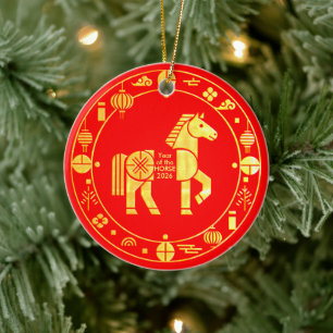 Décoration En Céramique Gold Chinese nouvelle année 2026