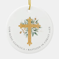 Gold Christian Cross Green Photo Baptism Cadeau