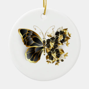 Décoration En Céramique Gold flower Butterfly with Black Orchid