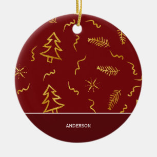Décoration En Céramique Gold Foil Noël Arbre Motif Red Holiday