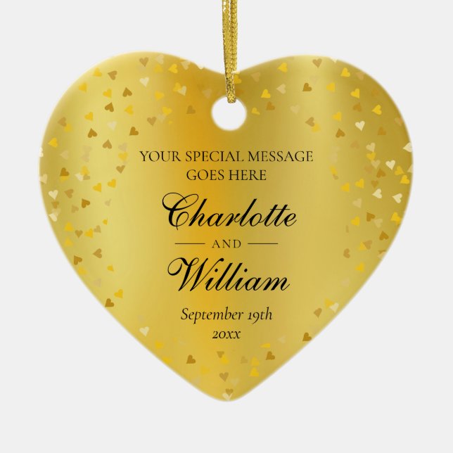 Décoration En Céramique Gold Hearts Confetti Mariage Monogramme personnali (Devant)