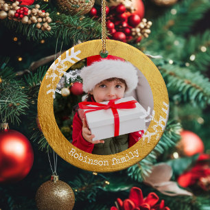 Décoration En Céramique Gold Rustic Circle photo Snowflakes