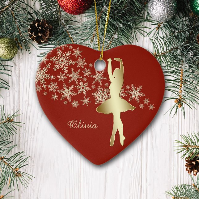 Décoration En Céramique Gold Snowflake Ballerina Rouge Personnalisé (Créateur téléchargé)