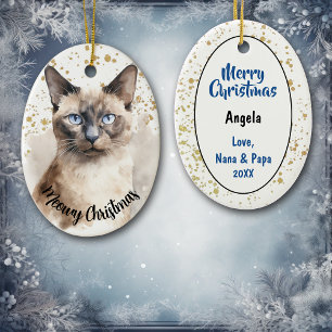 Décoration En Céramique Gold Splatter Meowy Noël Siamese Chat