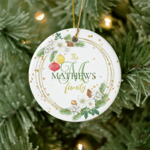 Décoration En Céramique Gold Wreath Ornament White Berries and Petunias 