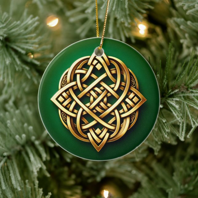Décoration En Céramique Golden Celtic noeud sur vert (Arbre)
