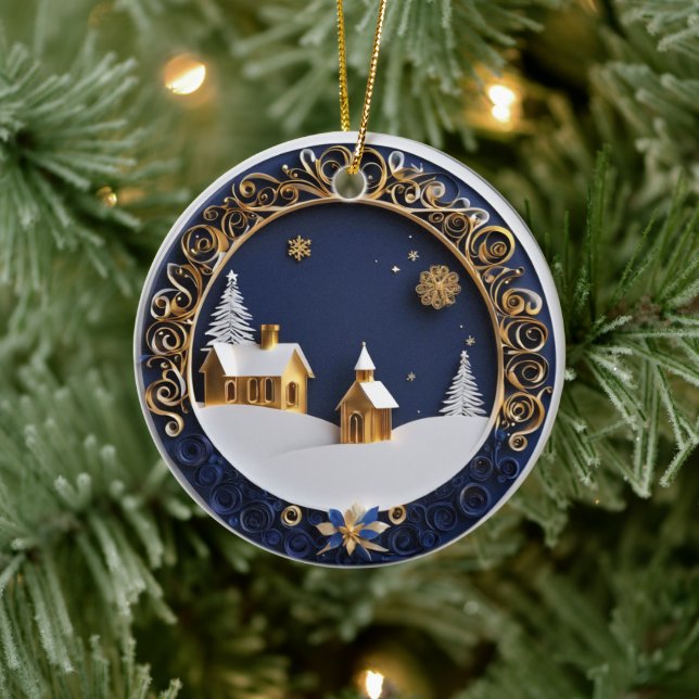 Décoration En Céramique Golden Churches Paper-Cut Style Starry Night (Arbre)