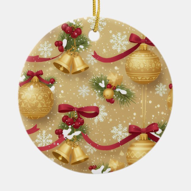 Décoration En Céramique Golden Holiday Charm — Christmas Ornament Pattern (Devant)
