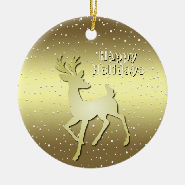 Décoration En Céramique Golden Reindeer Snowy Holiday Ornament (Devant)