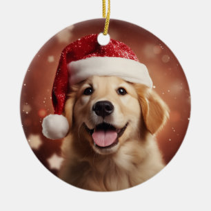 Décoration En Céramique Golden Retriever à Santa Hat
