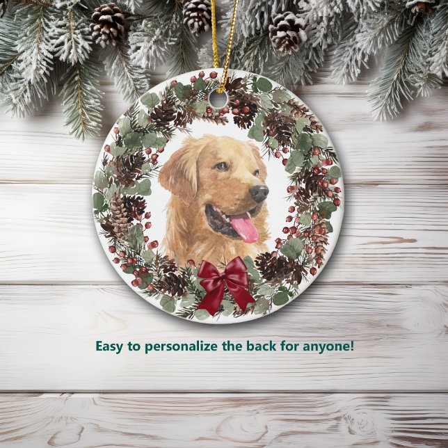 Décoration En Céramique Golden Retriever Chien Pinecone Wreath Personnalis (Créateur téléchargé)
