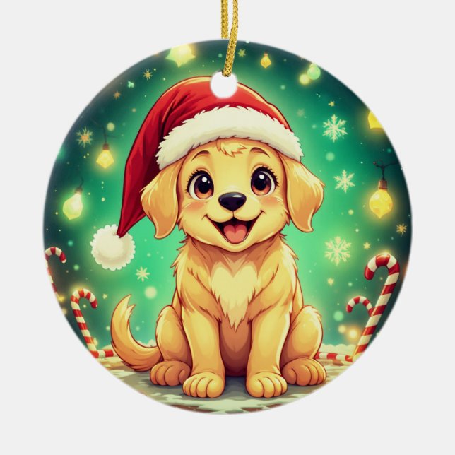 Décoration En Céramique Golden Retriever Christmas Ornament (Devant)