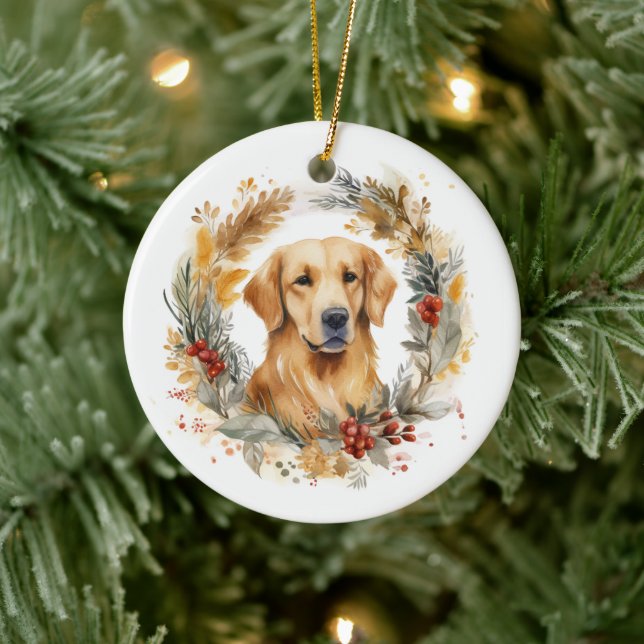 Décoration En Céramique Golden Retriever Christmas Wreath Festive Pup (Arbre)
