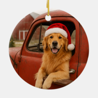 Décoration En Céramique Golden Retriever in Truck Christmas Ornament