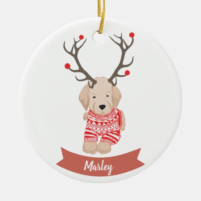 Décoration En Céramique Golden Retriever Puppy Deer Antler Personnalisé (Devant)