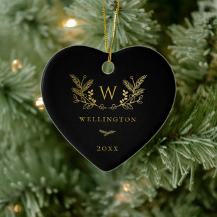 Décoration En Céramique Golden Winter Sprigs Monogramme Noir