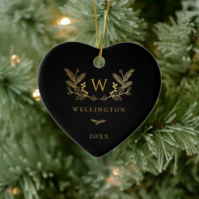 Décoration En Céramique Golden Winter Sprigs Monogramme Noir (Arbre)