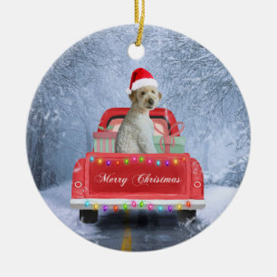 Décoration En Céramique Goldendoodle Dog in Snow sitting in Christmas 