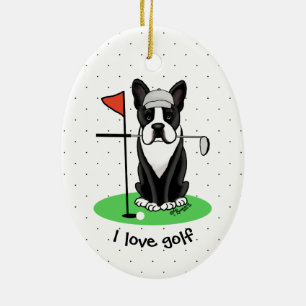 Décoration En Céramique Golf Boston Terrier Chien (noir) mignon
