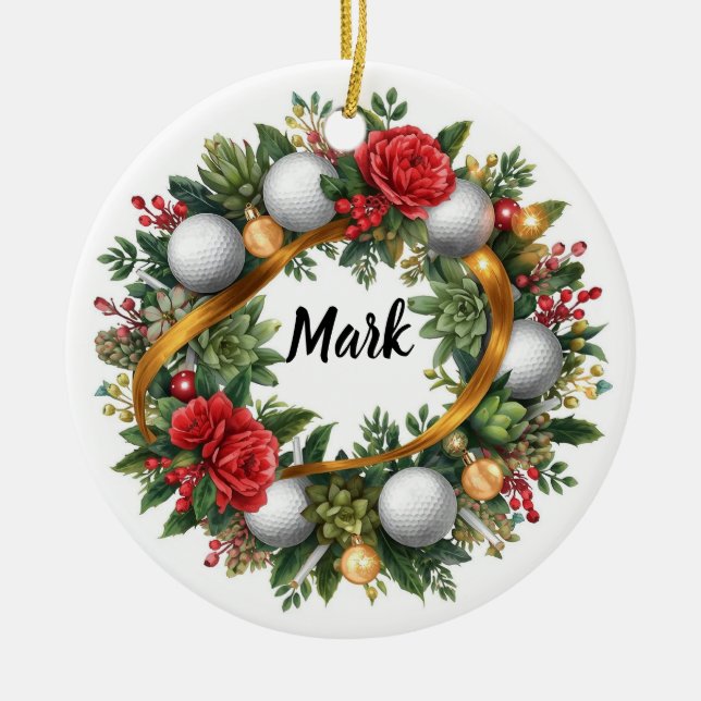 Décoration En Céramique Golf Christmas Wreath with Golfer Name (Devant)
