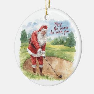 Décoration En Céramique Golf Noël avec Père Noël Golf sur le terrain de go