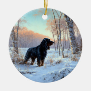 Décoration En Céramique Gordon Setter Laisse Il Neige Noël