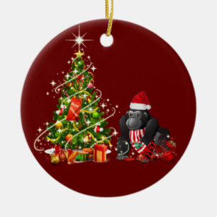 Décoration En Céramique Gorilla avec des cafés Casquettes Noël