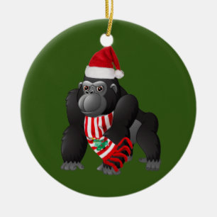 Décoration En Céramique Gorilla Avec Le Scafe Casquette Noël